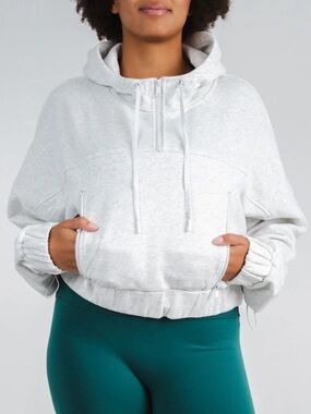 OAK Heather Gray Cropped Half-Zip Hoodie